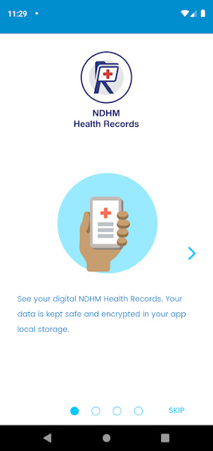 NDHM Health Records  NDHM Health Records is a personal health viewer app from National Health Authority, Govt of India. The citizens can get a longitudinal view of the personal health record by creating and linking the health ID with the visited health care facilities.This app helps the citizens to maintain their health record at one place.  The services provided by the app to the citizens are: